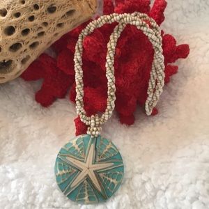Real Starfish Shell Necklace Blue Cream